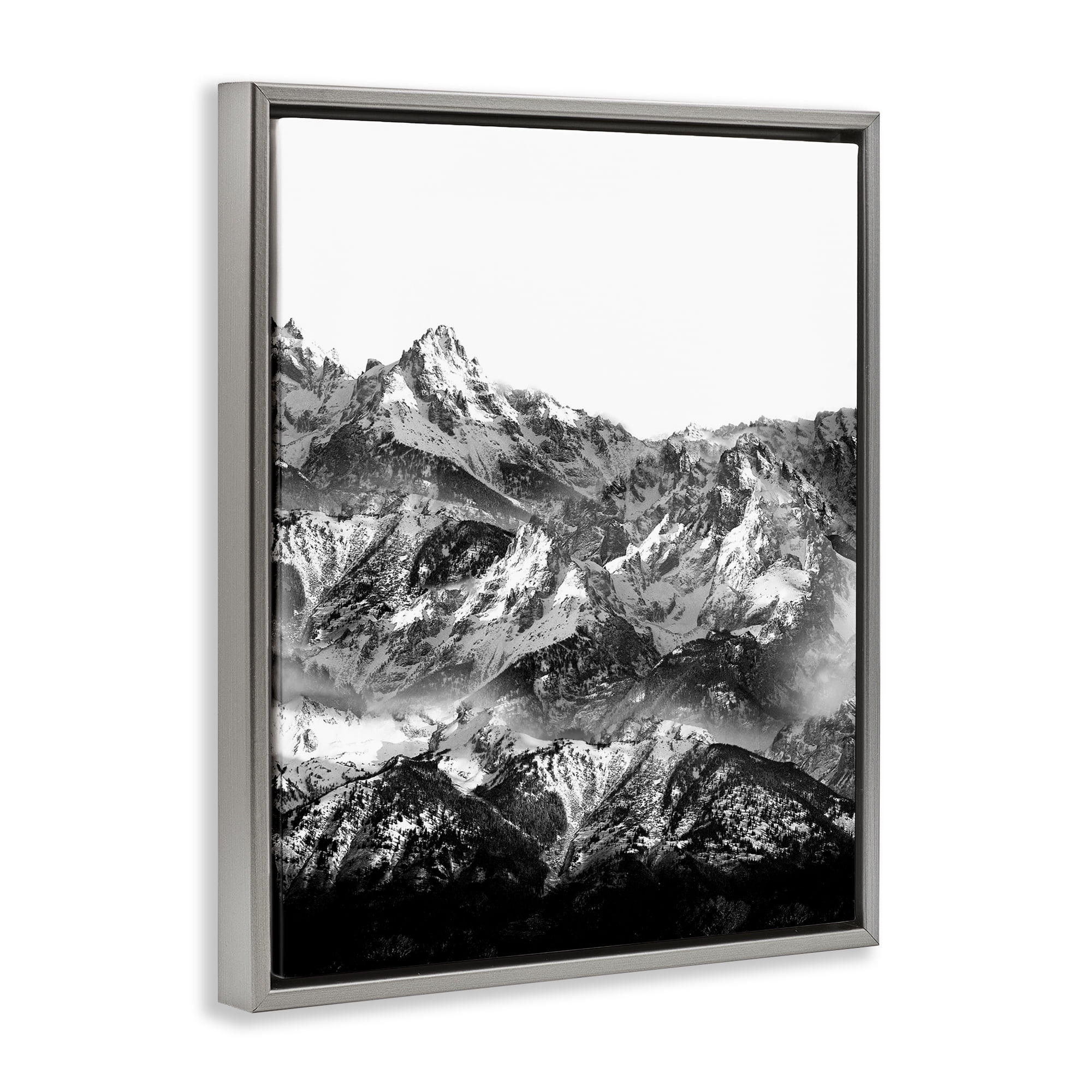Stupell Industries Jutting Mountain Peaks Landscape & Nature Photography Gray Floater Framed Canvas Art Print Wall Art, 25 x 31