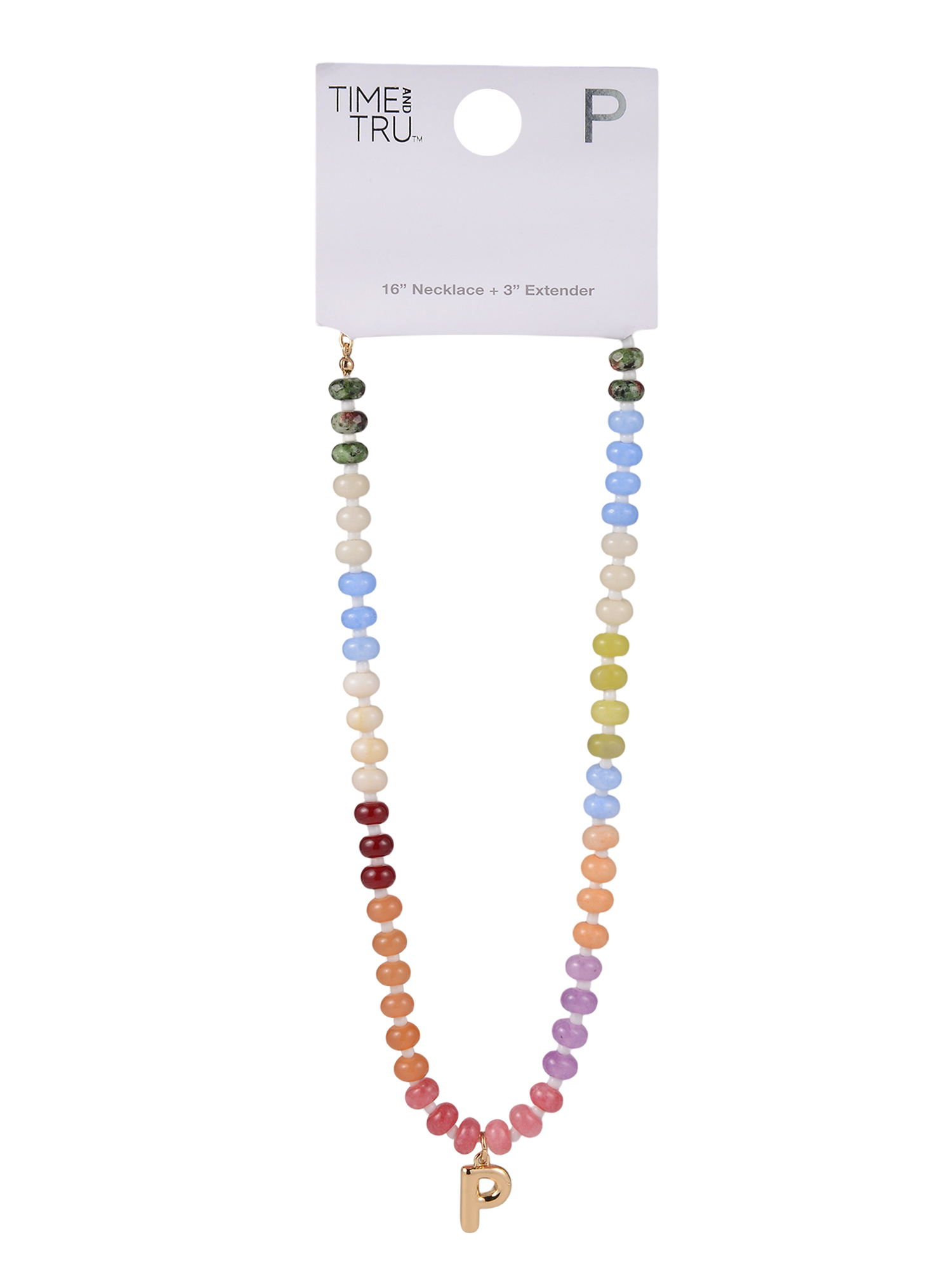 Time and Tru Goldtone Multicolored Bead Initial "P" Necklace