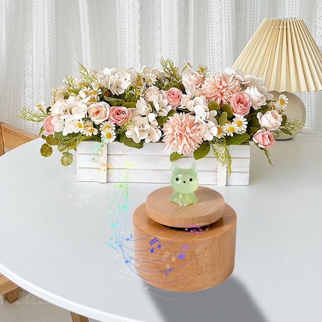 TIMIFIS Rotating Instruments Mini Luminous Circular Music Box Wooden Rotating Music Box Children's Toy Ornament Boys and Girls Holiday Birthday Gift Education