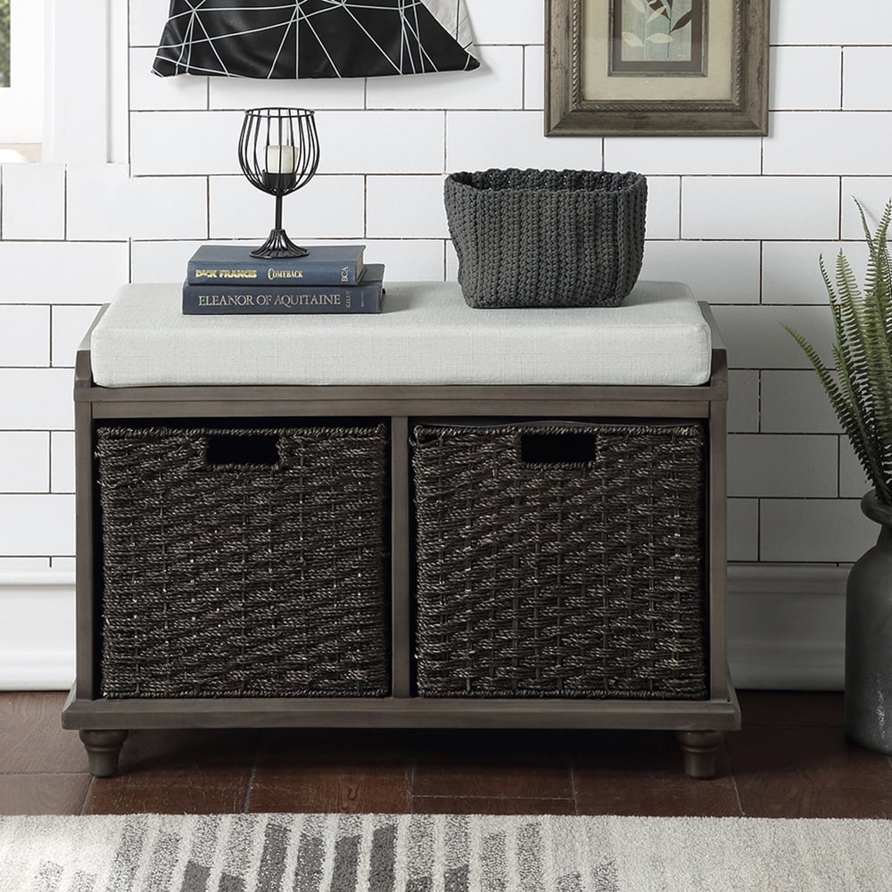Lowestbest Homes and Gardens Cube Organizer, Storage Bench with 2 Woven Baskets Lowestbest Homes and Gardens Cube Organizer, Storage Bench with 2 Woven Baskets