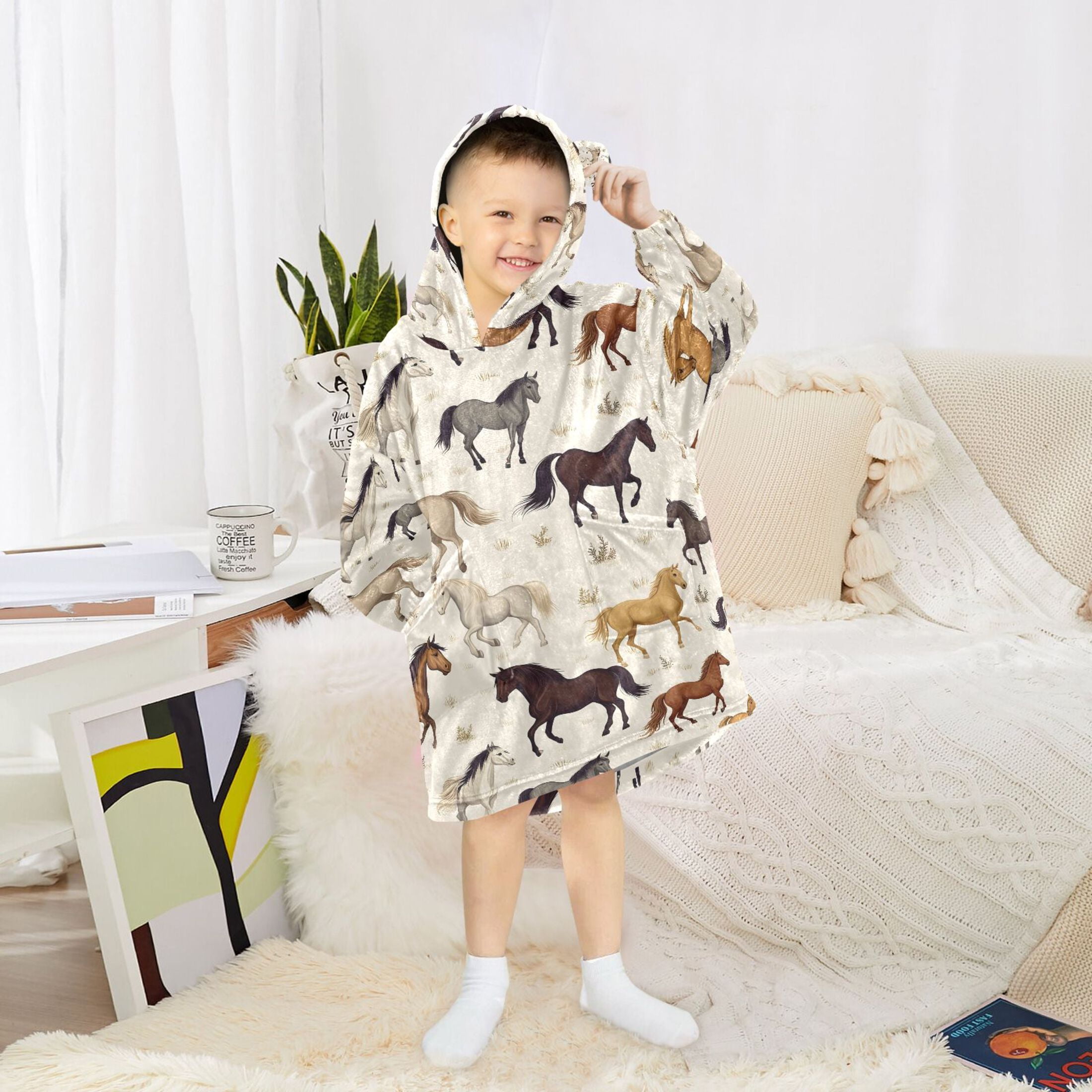 joogoo Wearable Blanket Wild Horses Hoodie for Oversized Sherpa Hooded 3-14 YR M
