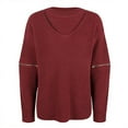 thumbnail image 6 of Mnyycxen Women's Halter V Neck Sweaters Sexy Choker Neck Hollow Out Zipper Pullover Long Sleeve Casual Knit Jumper Tops, 6 of 7