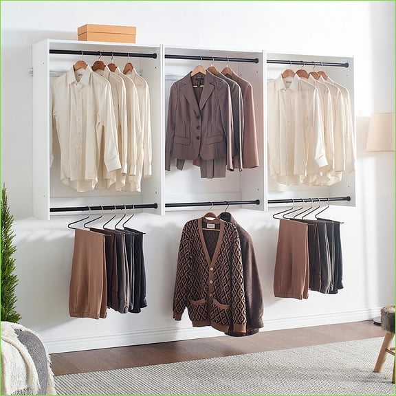 Closet Systems, Devi Modern Wall-Mounted Modular Wood Closet - Warm Oak Finish | White | Wood