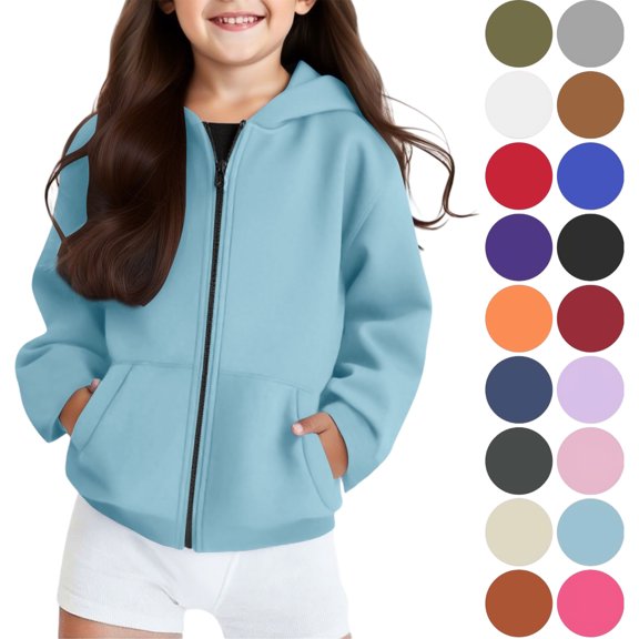 Boys And Girls Zip Up Hoodies Sweatshirt Casual Jacket Kids Long Sleeve Tops With Pockets