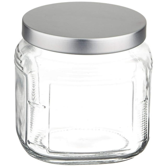 Anchor Hocking Bocal de Rangement en Verre avec Bouchon Poussoir, 0.5-Qt
