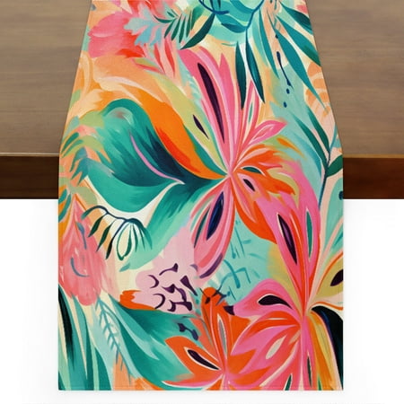 

Qzaxky table runner Coconut Palms Watercolor Style 13 x 90 Inch Spring Summer Table Runner Green Floral Table Runner Decoration for Indoor Outdoor Home Dinner Party Wedding Decor