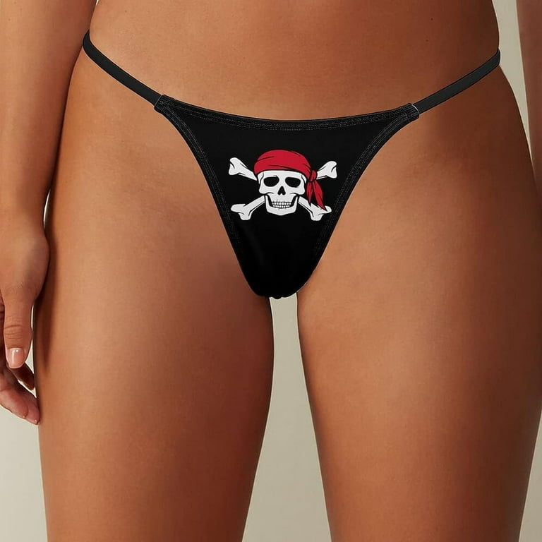 Pirate Crossbones SkullWomen's Bikini Panty Sexy Thong G String T-Back Cute  Funny Underwear Panties 