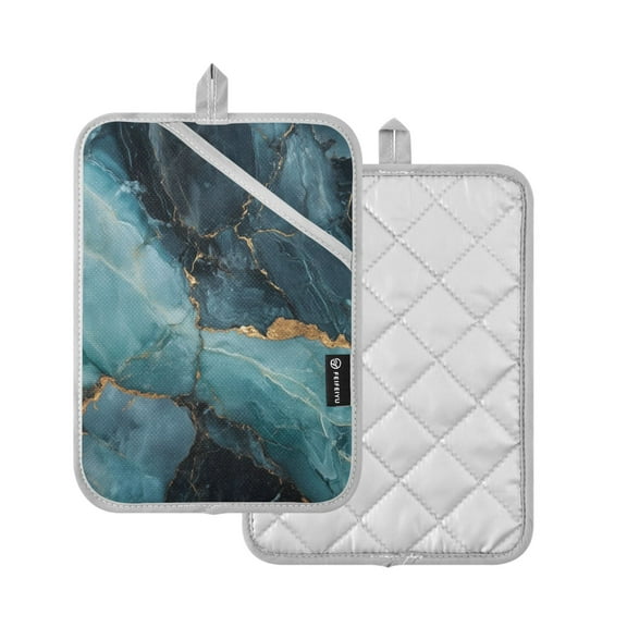 Yayeee Pot Holders Kitchen Heat Resistant with Pocket 7"x9.8" Cotton Oven Cooking Hot Pads, Black Marble