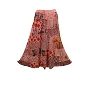 Mogul Womens Vintage Maxi Skirt Patchwork Peach Bohemian Gypsy Indian Long Skirts