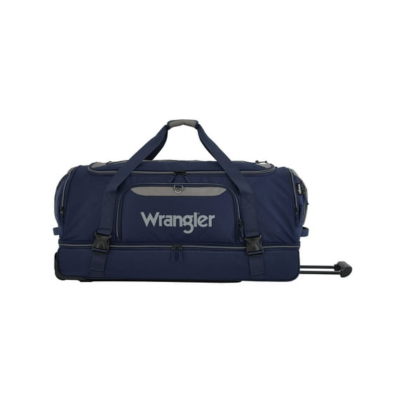 Open Box Wrangler Jumbo 36" Drop-Bottom Rolling Duffel with Telescopic Handle - Navy