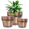 thumbnail image 1 of Small Wooden Bucket Barrel Planters – Rustic Flower Planters Pots Boxes Container with Drainage Holes for Indoor Home Decor Small Plants, 1 of 5