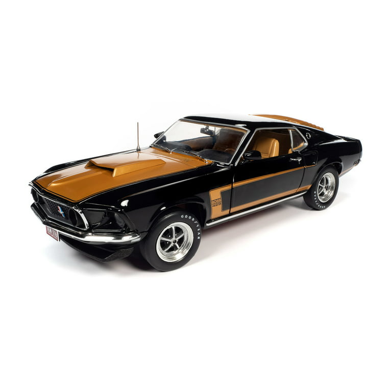 1969 Ford Mustang Boss 429 Fastback, Raven Black and gold - Auto World  AMM1251 - 1/18 scale Diecast Model Toy Car