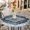 thumbnail image 6 of Blue Boho Floral Round Tablecloth for 36-44 Inch Tables, Fitted Table Cover with Elastic Edge, Vintage National Floral Textured Waterproof Outdoor Table Cloth Protector for Patio Garden Dinner Picnic, 6 of 9