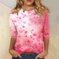 thumbnail image 2 of Joau Valentine's Day 3/4 Length Sleeve Womens Tops Crew Neck Loose Casual Blouses Heart Print Tunic Tops Graphic Tees Shirts Gifts for Women, 2 of 5