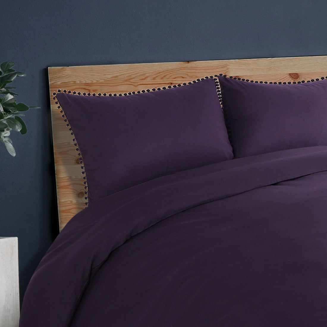 REGALWOVEN 3-Piece Duvet Cover Set with Pompoms Tassel, Queen Dark Purple