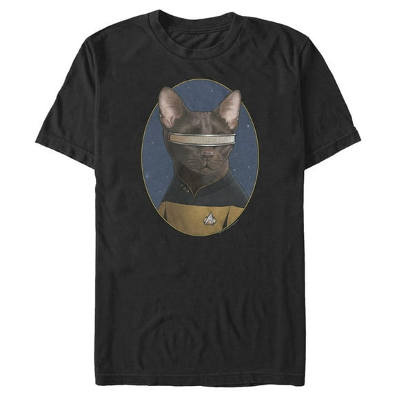 Men's Star Trek: The Next Generation Lieutenant Commander Geordi La Forge Cat  Graphic Tee Black Small