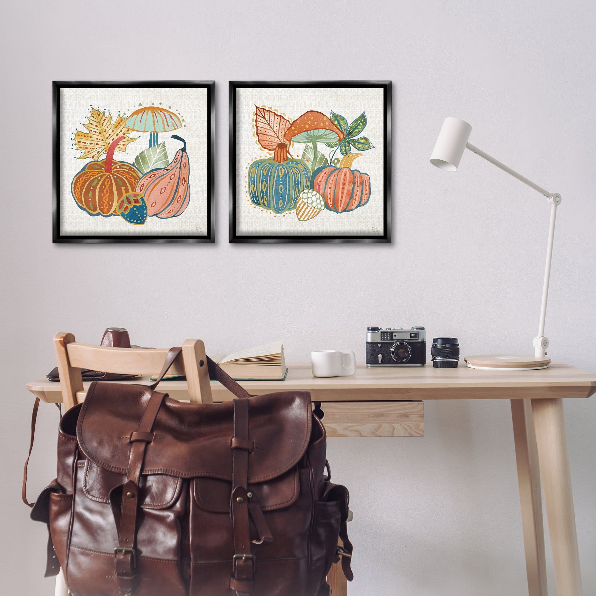 Stupell Industries Harvest Whimsy Gourd Collection Holiday Painting Black Floater Framed Canvas Art Print Wall Art, 18 x 18, Set of 2