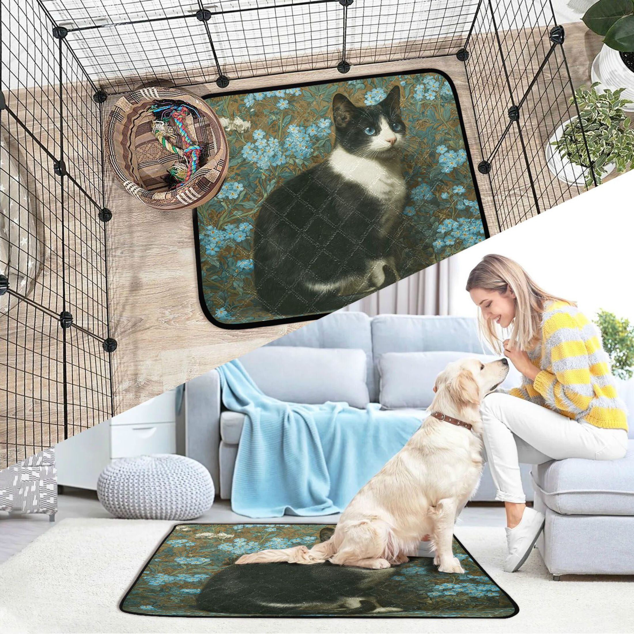 Qxltty Tuxedo Cat Cat litter Pads Pet Set of 2 Diaper Mats Center Anti-leakage Layer Absorbent Soft and Comfortable