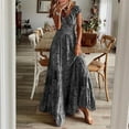 thumbnail image 2 of Summer Dress Saving! Dresses for Women Chiffon Summer Casual Print V-Neck Short Sleeve Long Dress Gray L, 2 of 5