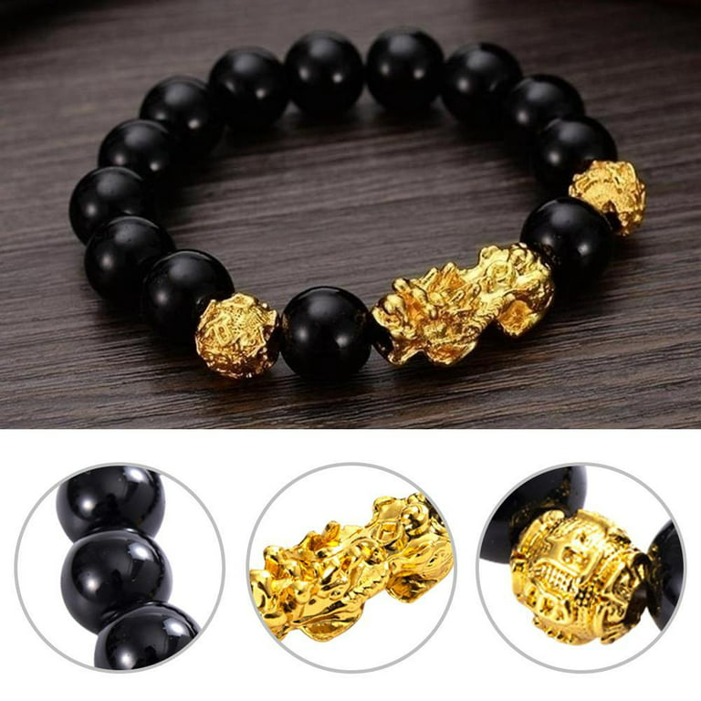  700 Pieces Feng Shui Beads Black Glass Beads Strands Resin  Round Loose Beads Energy Round Stone Beads and Gold Glitter Beads for  Fortune Bracelet Jewelry Making