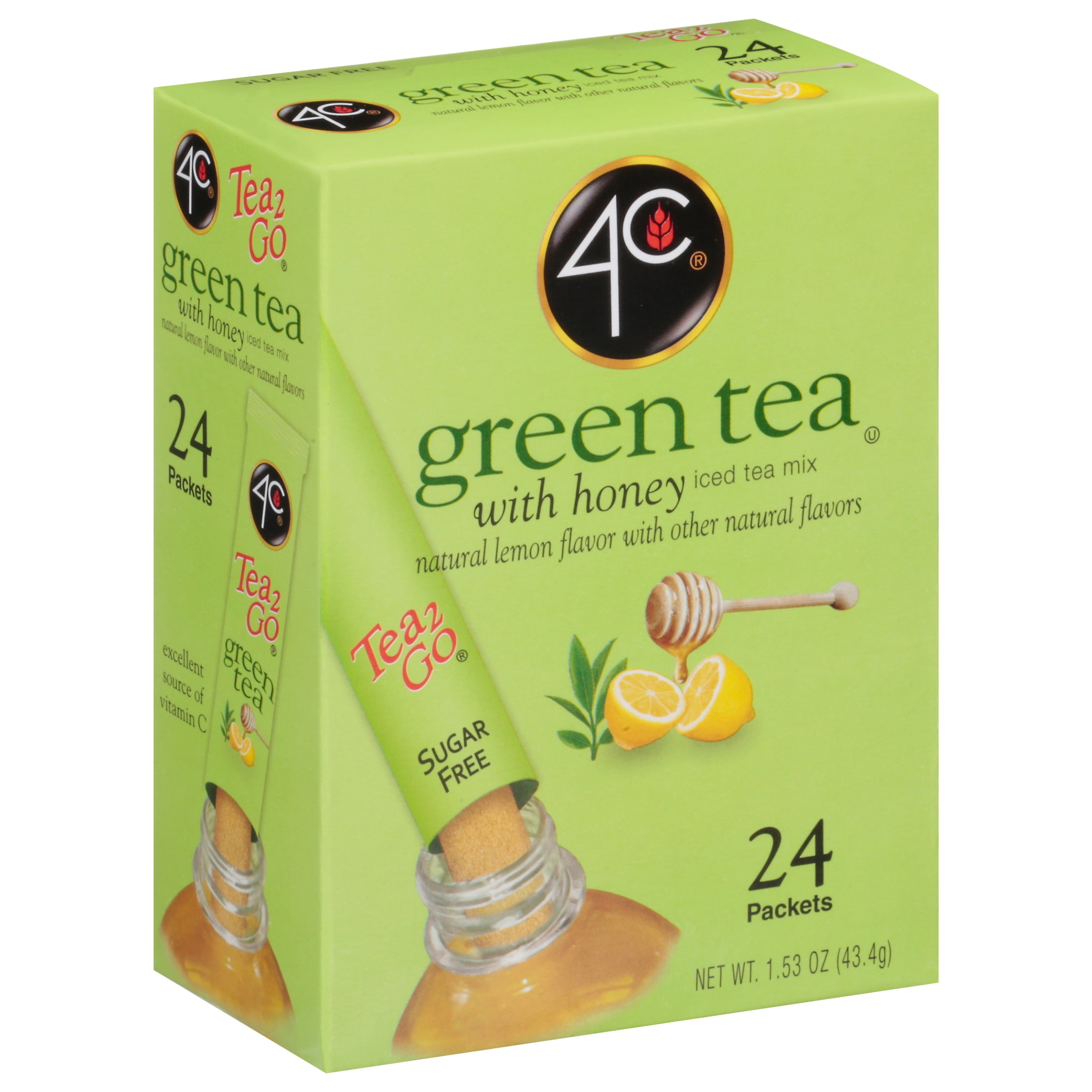 4C 24 Packets Tea2Go Green Tea with Honey Sticks