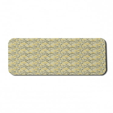 Floral Computer Mouse Pad, Repetitive Vintage Style Pattern of Mustard Tone Flower Silhouettes, Rectangle Non-Slip Rubber Mousepad Large, 31" x 12", Grey Yellow and Slate Brown, by Ambesonne