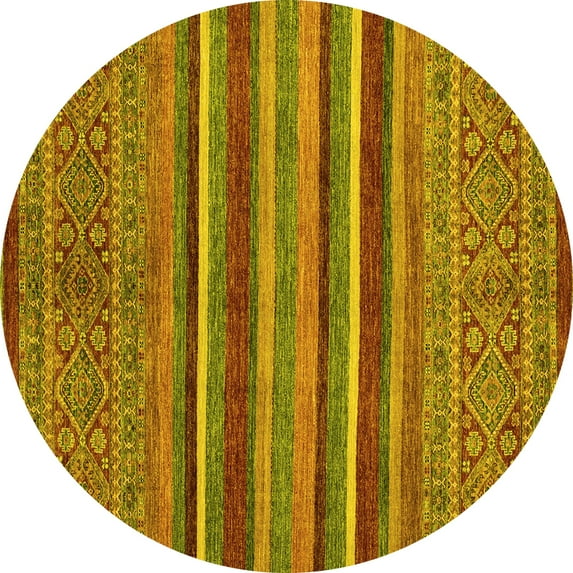 Ahgly Company Machine Washable Indoor Round Abstract Yellow Modern Area Rugs, 3' Round