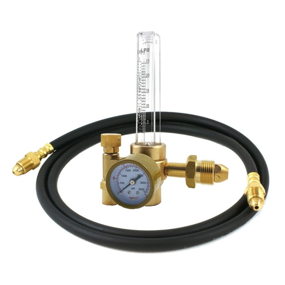Argon CO2 - TIG/MIG Flowmeter - Welding Regulator - Welder Gauge with 10 Feet Argon Hose - CGA580 - MD