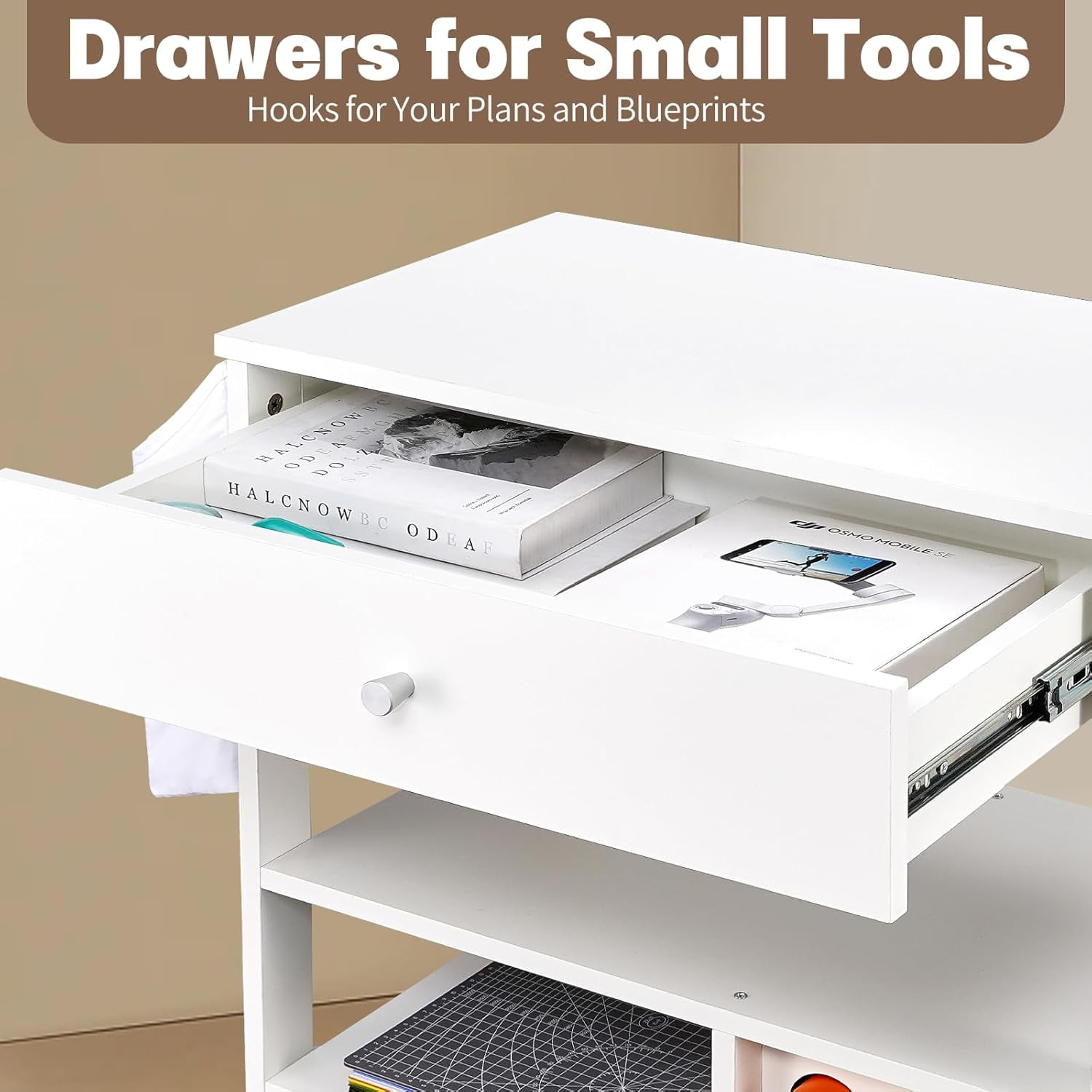 POCHAR Craft Storage Rolling Cart with 18 Vinyl Roll Holder and Drawer for Cricut Craft Workstation