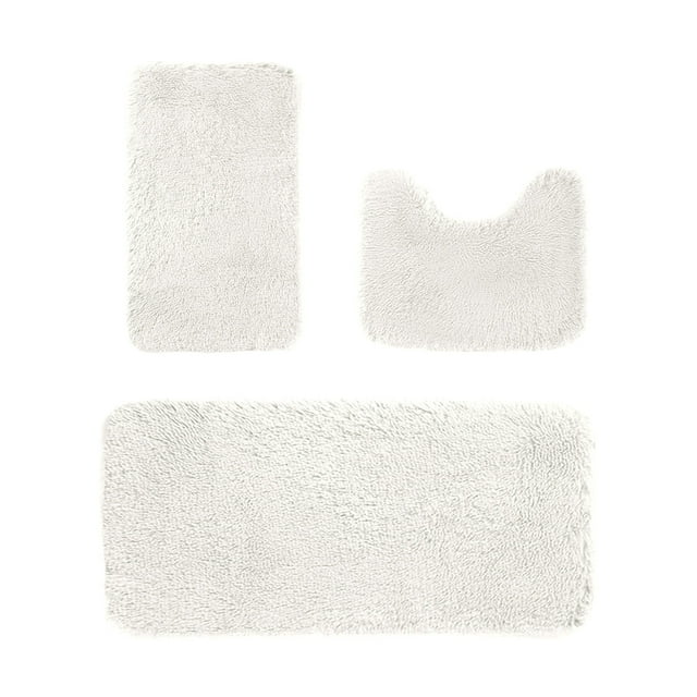 Solid Color Bath Mat 3-Piece Set - Super Absorbent Non-Slip Bathroom Rugs | Thick Machine Washable Toilet Mats, Quick-Dry & Soft Comfort (Dark)
