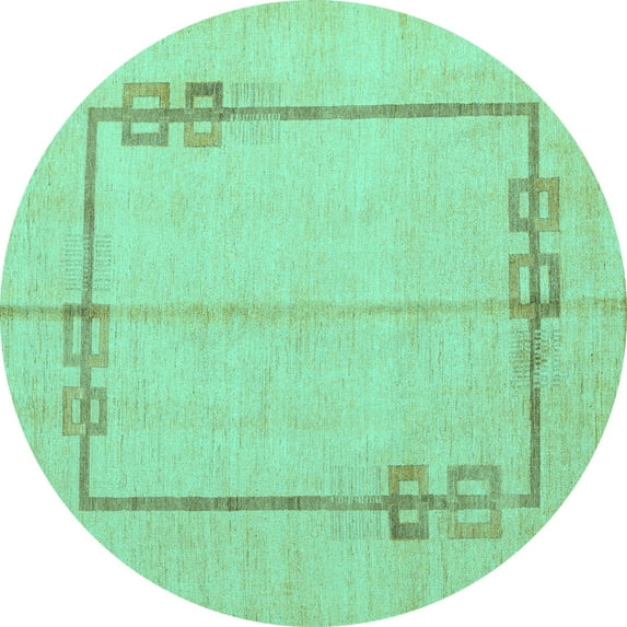 Ahgly Company Machine Washable Indoor Round Solid Turquoise Blue Modern Area Rugs, 4' Round