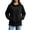 Black, variant on Women's Raglan Hooded Sweatshirt Oversized Long Sleeve Pullover with Side Slits & Pockets Fall Casual Tops Brown XXL