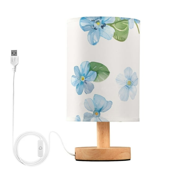 Beautiful Forget-me-not Flowers Bedside Desk Lamp LED Table Nightstand Lamps Warm Light Fabric Lampshade for Home Bedroom Office Living Room Decor