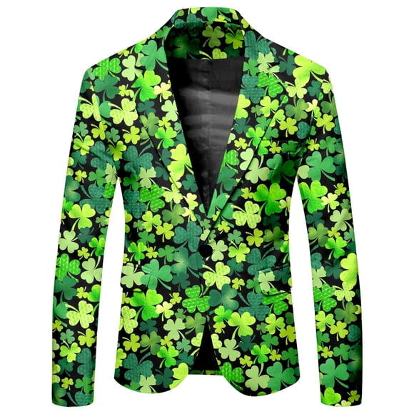 MSJUHEG St Patricks Day Men's Party Suit Suits for Men Solid Color Prom Suit Jacket with Tie Pants Jackets for Men Green L