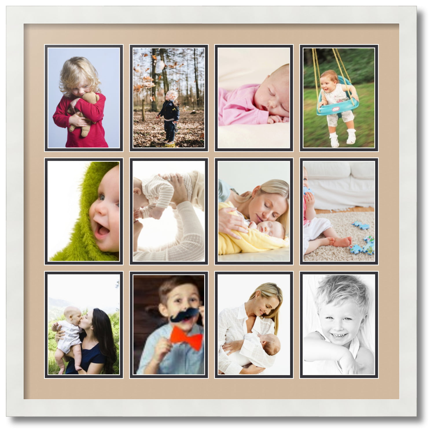 ArtToFrames Collage Photo Frame Double Mat with 2-5x7 4x6 Openings with Satin Black Frame and Scotch Mist mat. 