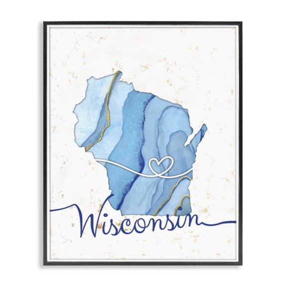 Stupell Industries Contemporary Wisconsin Agate Blue US State Design Black Framed Giclee Art, 11 x 14, by Ziwei Li