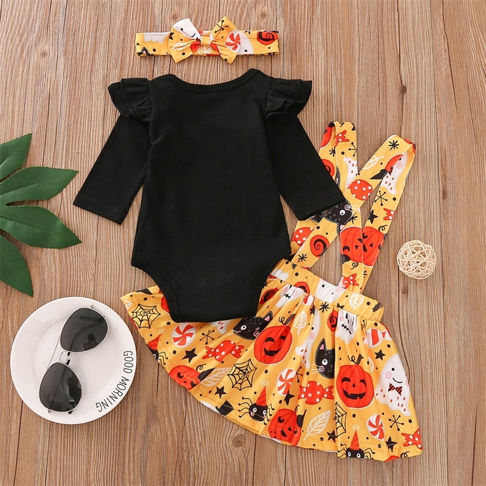 Costume Halloween Bébé Fille 3 Pièces - Body Manches Longues + Jupe Tutu + Bandeau - Taille 0-18 Mois