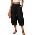 thumbnail image 5 of WGRFFH Linen Barrel Capri Pants Women,Cotton Palazzo High Waisted Balloon Pants,Summer Casual Beach Boho Wide Leg Baggy Trousers, Business Office Work Capris,Pull On Cropped Trousers Black, 5 of 8