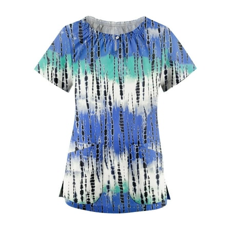 

Women Scrubs Top Short Sleeve Leisure O-Neck Shirts Work Casual Dressy Tops Loose Workwear Tunic Working Uniform Nurses Clothings With Pocket Holiday Female Dailywear Clothing