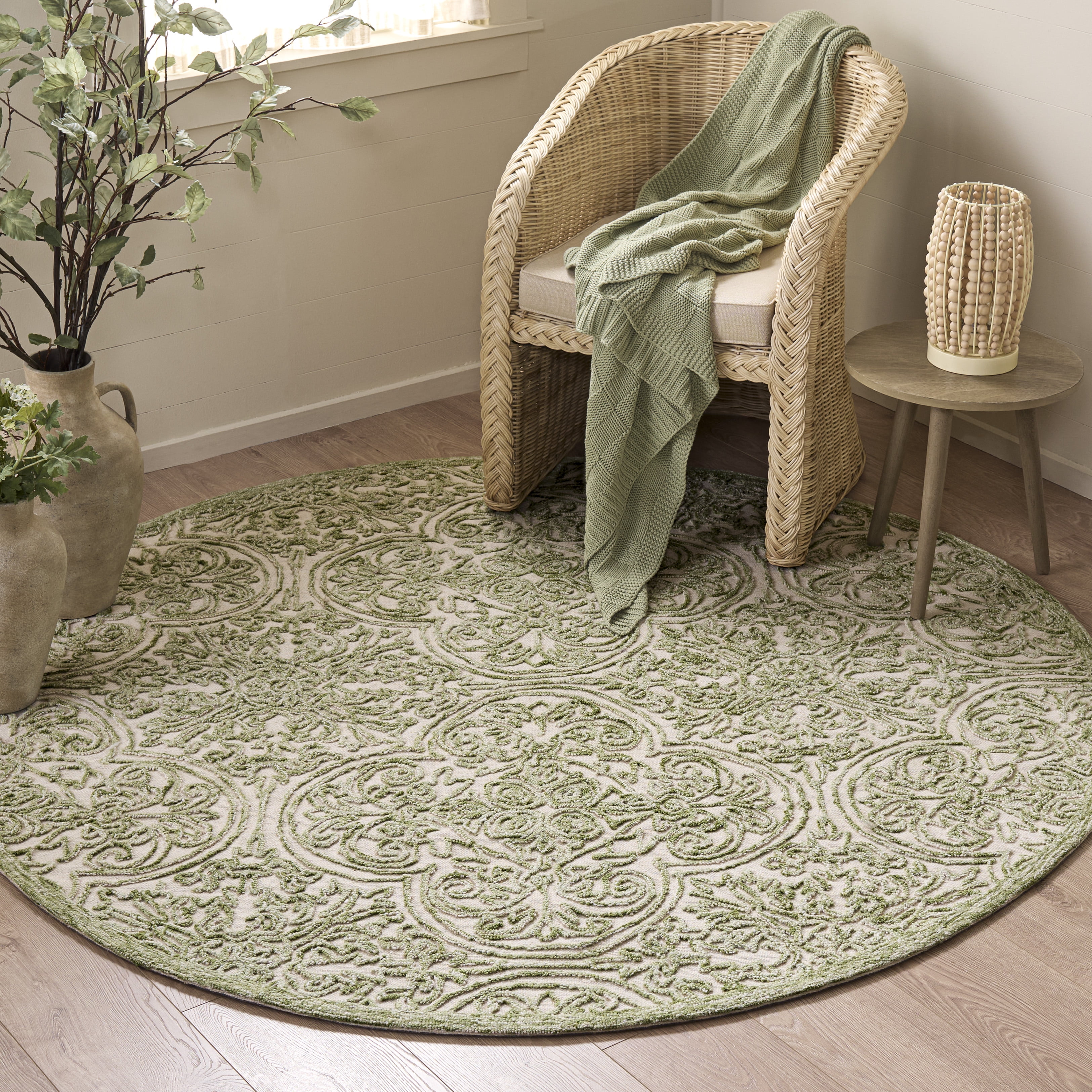 Safavieh Trace Burton Geometric Area Rug, Ivory/Green, 4' x 4' Round