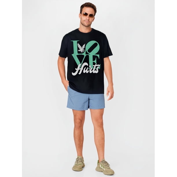 Camiseta gráfica retro "Love Hurts" de los Eagles para hombre - 100 % algodón suave, cuello redondo, camiseta informal de verano con dobladillo y mangas cosidas, ideal para uso diario, fitness y ocio.