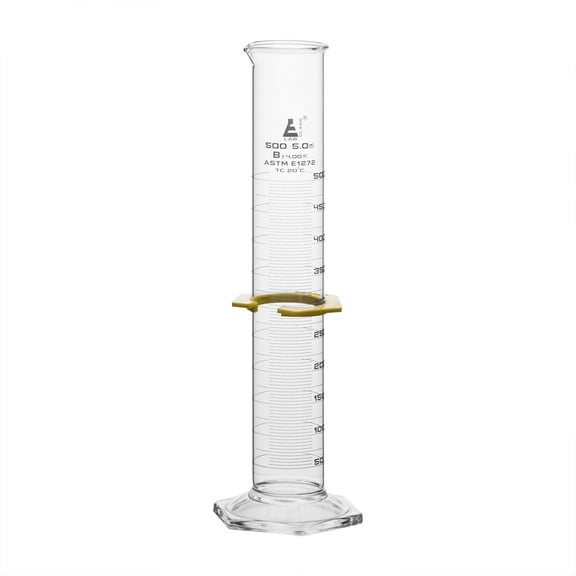 500mL Glass Graduated Cylinder - Borosilicate - Class B - Hexagonal Base - White Single Scale - Eisco Labs