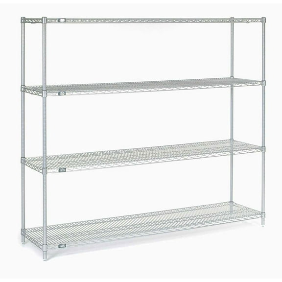 Nexel 5 Tier Silver Epoxy Wire Shelving Starter Unit, 60"W x 24"D x 74"H