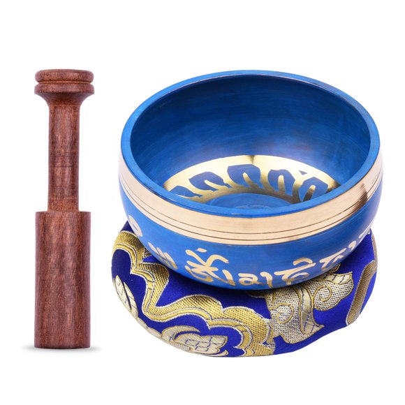Labymos Blue Tibetan Singing Bowl Set with 10.5cm/4inch Handmade Metal Sound Bowl & Soft Cushion & Wooden for Meditation Sound Chakra Healing Yoga Relaxation