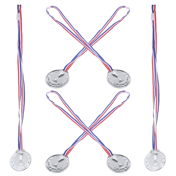 Silver Plastic Champion Medals for Kids Sports Day Decoration 6 Pieces Small Size