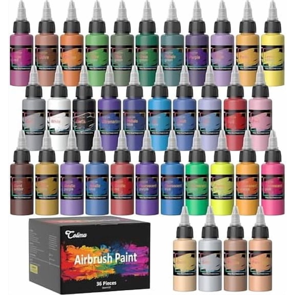 Airbrush Paint – 36 Colors, Opaque & Brilliant | Ready-to-Spray Water-Based Acrylic Paint Set for Metal, Plastic Models, Canvas & Wood – Perfect for Artists Beginners & Hobbyists-30ml/OZ$$