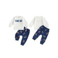 thumbnail image 2 of Baby Toddler Boys Autumn 2PCS Outfit Sets 0 6 12 18 24 Months 2T 3T Long Sleeve Letter Print Sweatashirt Tops Rugby Print Pants Clothing Set, 2 of 9