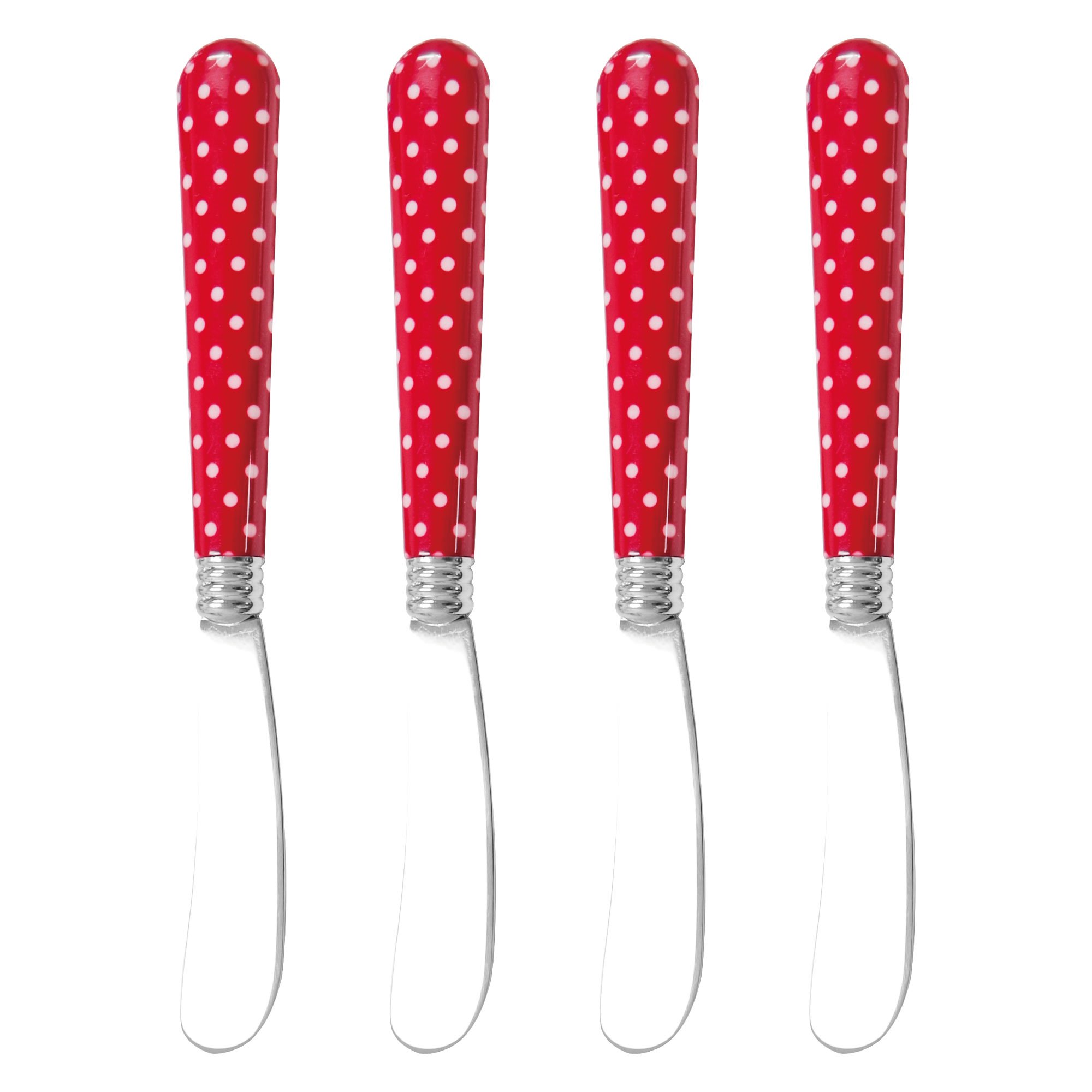 Gourmet Art 4Piece Polka Dot Stainless Steel Cheese Spreader with Nylon Handle, for Everyday