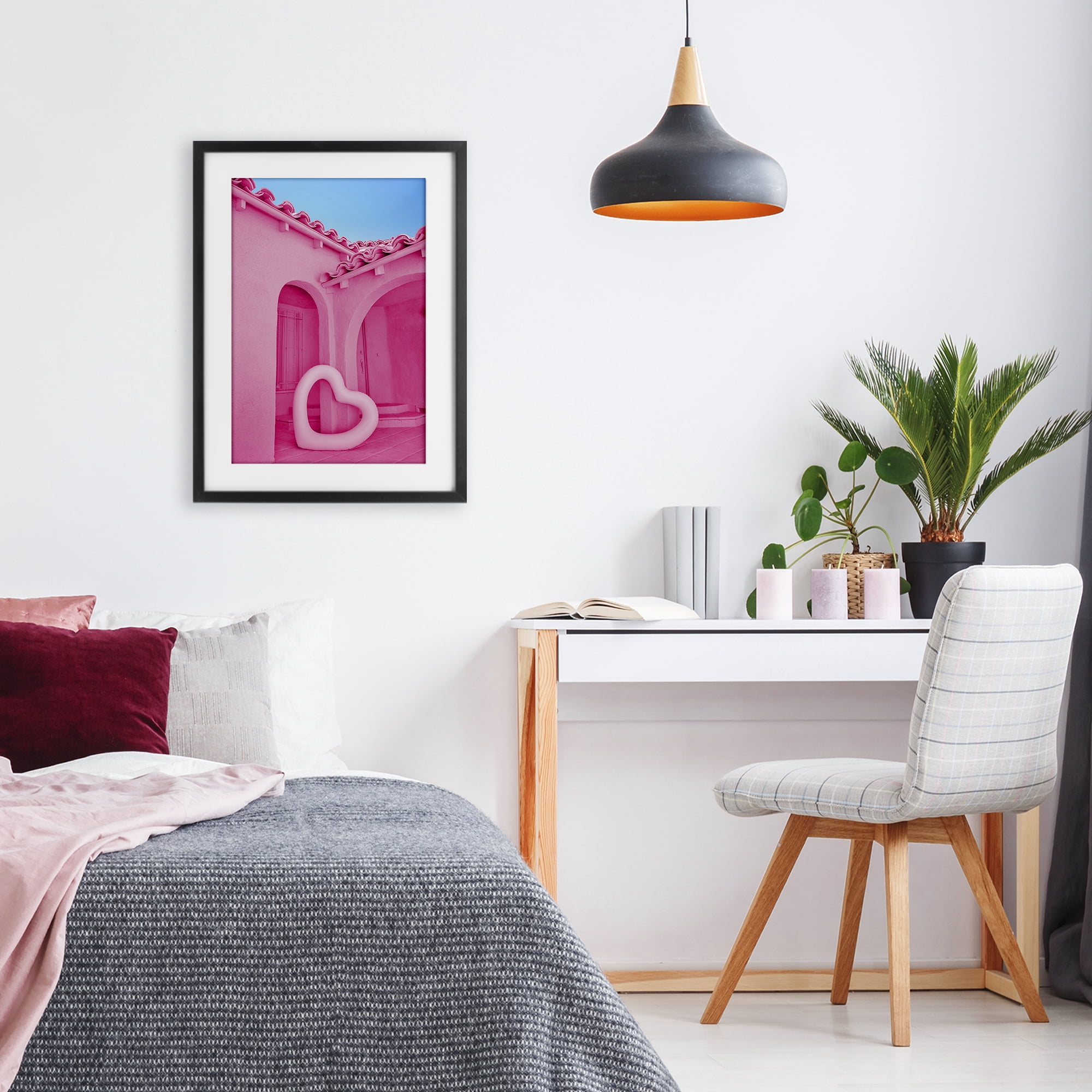 Stupell Industries Pink Pop Heart at Villa Black Framed Print Under Glass, design by LISH Creative