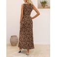 thumbnail image 2 of Merokeety Womens Summer Dresses Floral Sleeveless Crewneck High Slit Ruffle Bodycon Maxi Dress Brown m, 2 of 4